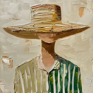 Wide-Brim Hat and Green Stripes Portrait Wall Art artwork view | OILDECO