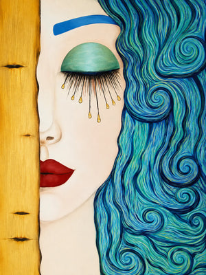 Turquoise Curls and Golden Tears Portrait Wall Art artwork view | OILDECO