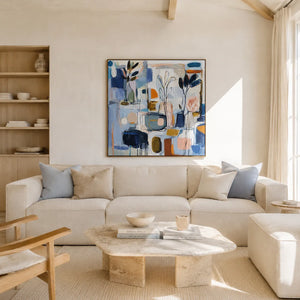 Blue Studio Floral Wall Art styled in a modern living room | Oildeco