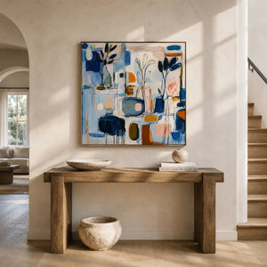 Blue Studio Floral Wall Art displayed in a bright dining room | Oildeco