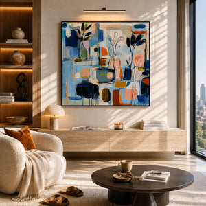 Blue Studio Floral Wall Art shown in a quiet home office | Oildeco