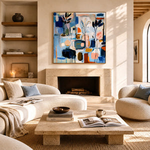 Blue Studio Floral Wall Art styled in a modern living room | Oildeco