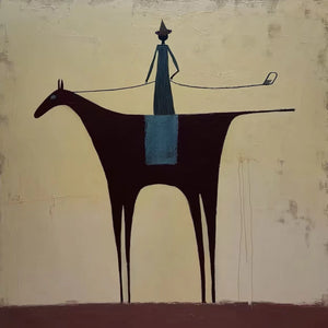 Slender Rider on a Burgundy Horse Wall Art artwork view | OILDECO