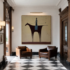 Slender Rider on a Burgundy Horse Wall Art styled interior scene 4 | OILDECO