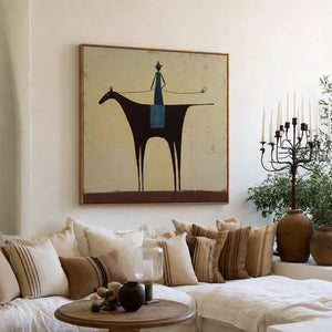 Slender Rider on a Burgundy Horse Wall Art styled interior scene 5 | OILDECO