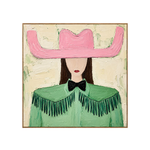 Pink Cowboy Hat and Green Fringe Portrait Wall Art | OILDECO