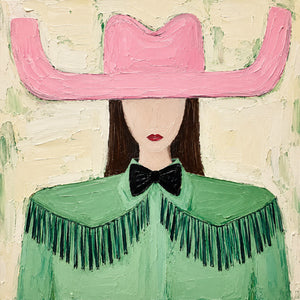 Pink Cowboy Hat and Green Fringe Portrait Wall Art artwork view | OILDECO