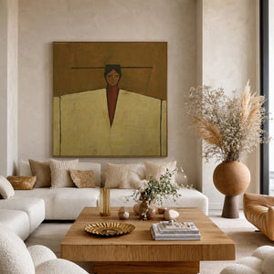 Ochre Poise with Broad Cream Shoulders Wall Art styled interior scene 1 | OILDECO