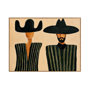 Black Hat Duet in Olive Stripes Wall Art | OILDECO