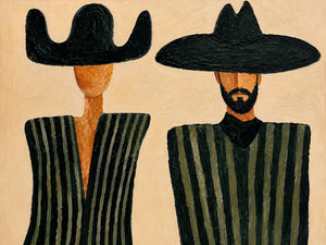 Black Hat Duet in Olive Stripes Wall Art artwork view | OILDECO