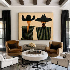 Black Hat Duet in Olive Stripes Wall Art styled interior scene 1 | OILDECO