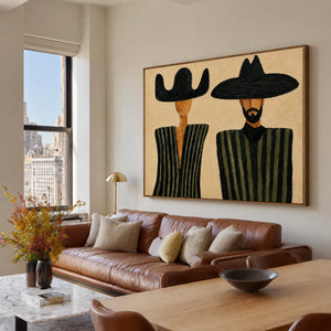 Black Hat Duet in Olive Stripes Wall Art styled interior scene 2 | OILDECO