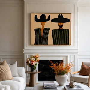 Black Hat Duet in Olive Stripes Wall Art styled interior scene 4 | OILDECO