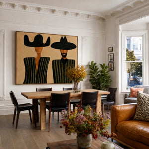 Black Hat Duet in Olive Stripes Wall Art styled interior scene 5 | OILDECO