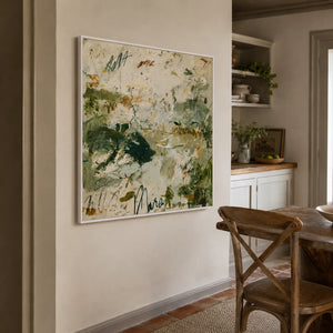 Forest Green Gestures on Ivory Abstract Wall Art styled interior scene 1 | OILDECO