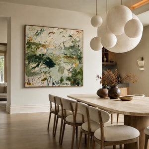 Forest Green Gestures on Ivory Abstract Wall Art styled interior scene 5 | OILDECO