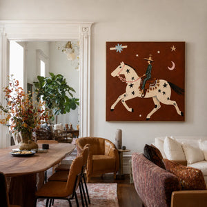 Star-Spotted Horse and Crescent Rider Wall Art styled interior scene 1 | OILDECO