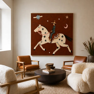 Star-Spotted Horse and Crescent Rider Wall Art styled interior scene 2 | OILDECO