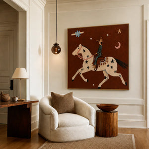 Star-Spotted Horse and Crescent Rider Wall Art styled interior scene 3 | OILDECO