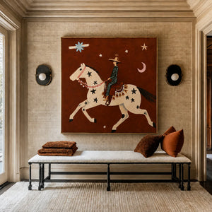 Star-Spotted Horse and Crescent Rider Wall Art styled interior scene 4 | OILDECO