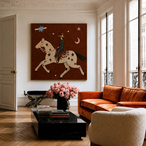 Star-Spotted Horse and Crescent Rider Wall Art styled interior scene 5 | OILDECO