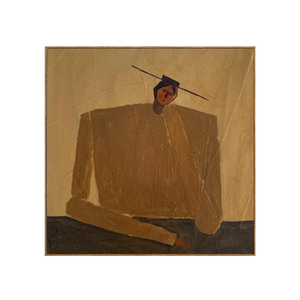 Ochre Seated Figure in Quiet Balance Wall Art | OILDECO