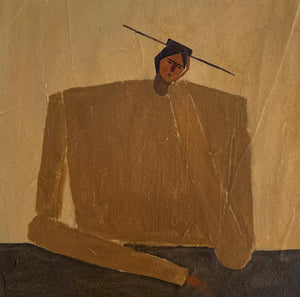 Ochre Seated Figure in Quiet Balance Wall Art artwork view | OILDECO