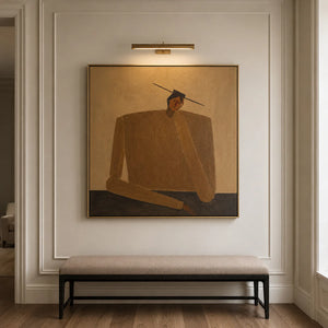 Ochre Seated Figure in Quiet Balance Wall Art styled interior scene 1 | OILDECO