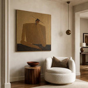 Ochre Seated Figure in Quiet Balance Wall Art styled interior scene 5 | OILDECO