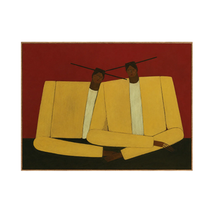 Mustard Jacket Companions on Rust Wall Art | OILDECO