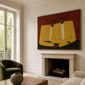 Mustard Jacket Companions on Rust Wall Art styled interior scene 3 | OILDECO