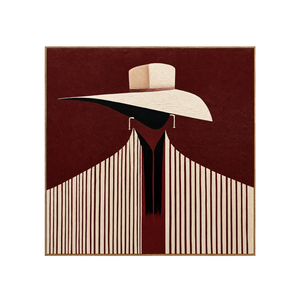 Ivory Hat and Burgundy Stripes Portrait Wall Art | OILDECO