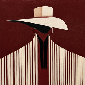 Ivory Hat and Burgundy Stripes Portrait Wall Art artwork view | OILDECO