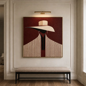 Ivory Hat and Burgundy Stripes Portrait Wall Art styled interior scene 1 | OILDECO