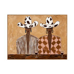 Cowprint Hat Duo with Wine Glasses Wall Art | OILDECO