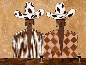 Cowprint Hat Duo with Wine Glasses Wall Art artwork view | OILDECO
