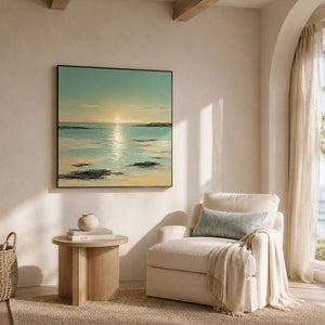 Sunlit Tide Coastal Wall Art displayed in a bright dining room | Oildeco