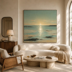 Sunlit Tide Coastal Wall Art shown in a quiet home office | Oildeco