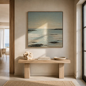 Sunlit Tide Coastal Wall Art displayed in a collected studio setting | Oildeco