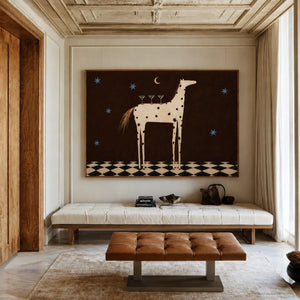 Spotted Horse with Three Cocktails under Stars Wall Art styled interior scene 2 | OILDECO