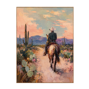 Desert Trail Rider beneath Peach Skies Wall Art | OILDECO