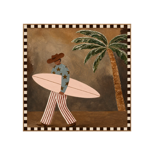 Star-Shirt Surfer beside a Palm Tree Wall Art | OILDECO