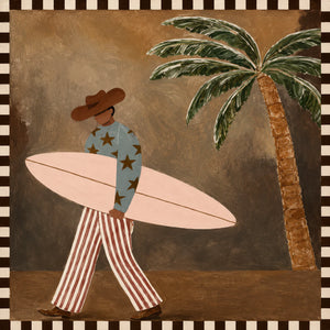 Star-Shirt Surfer beside a Palm Tree Wall Art artwork view | OILDECO