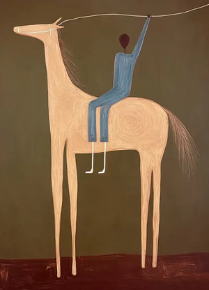 Blue Rider and Golden Long-Legged Horse Wall Art artwork view | OILDECO