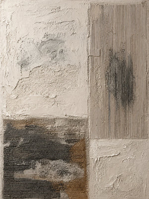 Ivory and Charcoal Patchwork Texture Wall Art artwork view | OILDECO