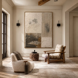 Ivory and Charcoal Patchwork Texture Wall Art styled interior scene 3 | OILDECO