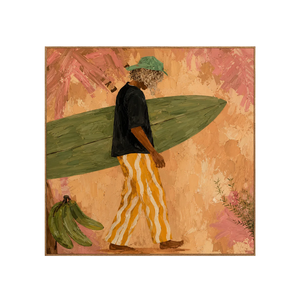 Olive Surfboard and Golden Stripes Wall Art | OILDECO