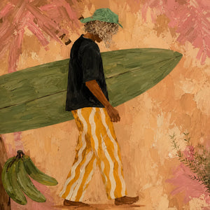 Olive Surfboard and Golden Stripes Wall Art artwork view | OILDECO