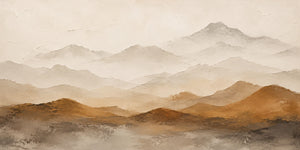 Ochre Foothills and Misty Mountain Layers Wall Art artwork view | OILDECO