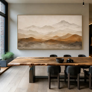 Ochre Foothills and Misty Mountain Layers Wall Art styled interior scene 2 | OILDECO